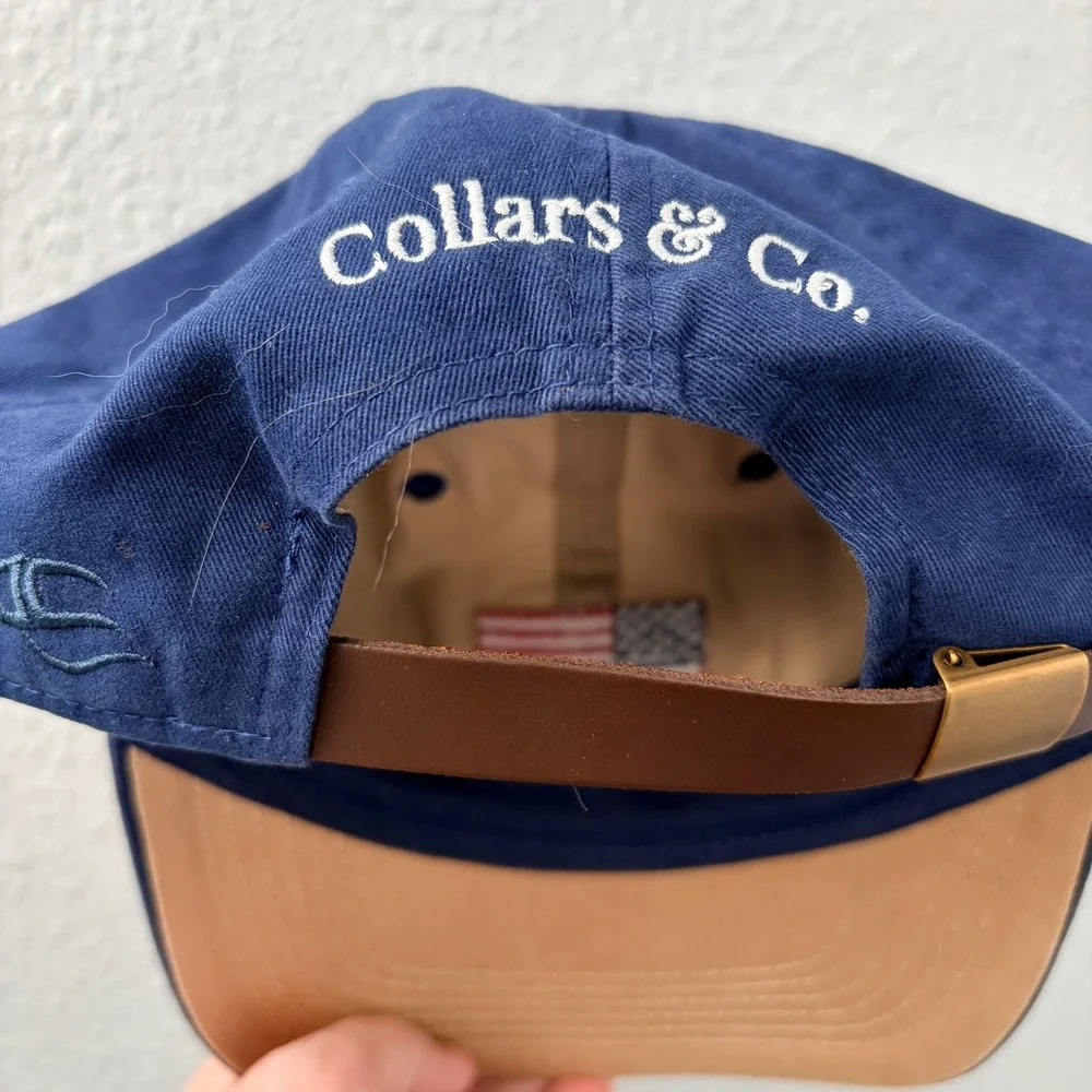 Collars & Co American Flag Leather Strap Hat OSFA Navy Blue PWT-100LTH
